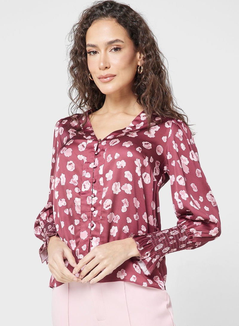 V-Neck Balloon Sleeve Top