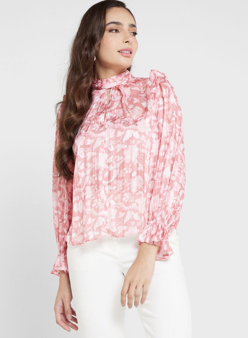 Puff Sleeve Printed Top