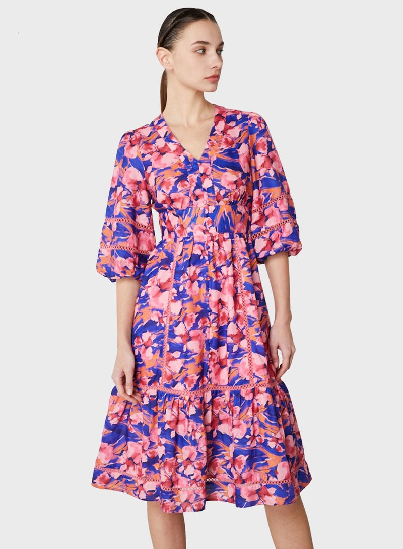 Puff Sleeve Floral Tiered Dress