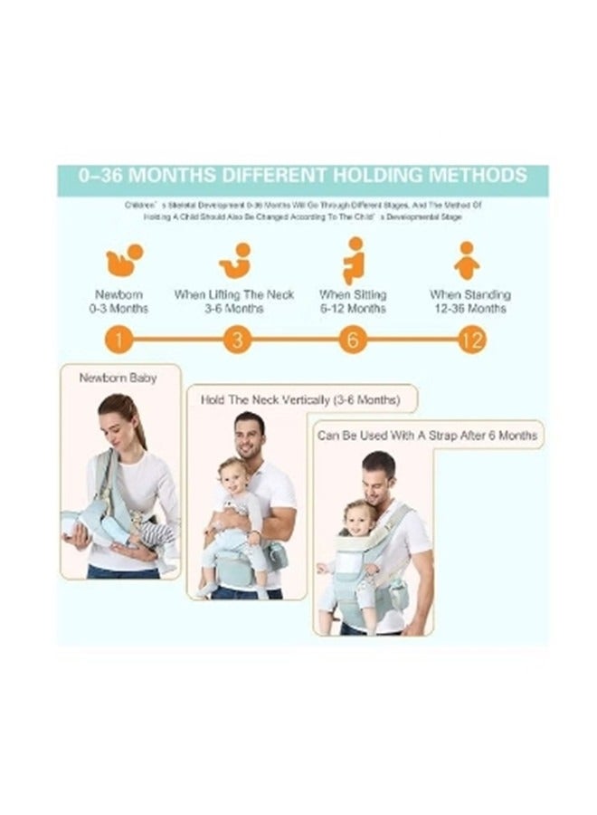 Beauenty Multifunction Baby Strap Waist Stool Hip Seat Baby Carrier, Suitable For 0-36 Months Baby,6 in 1 Carrying Mode,Adjustable Size, Very Suitable For Hiking Shopping Trip,Green