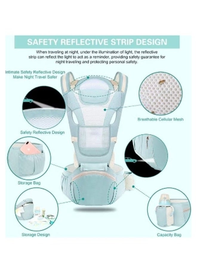 Beauenty Multifunction Baby Strap Waist Stool Hip Seat Baby Carrier, Suitable For 0-36 Months Baby,6 in 1 Carrying Mode,Adjustable Size, Very Suitable For Hiking Shopping Trip,Green