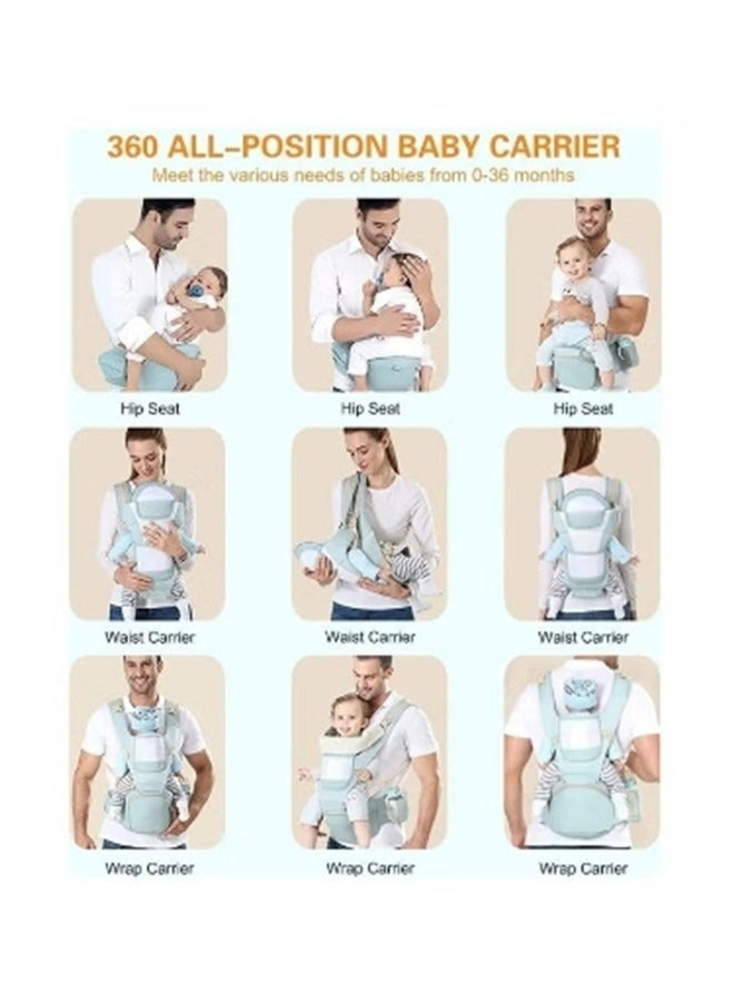 Beauenty Multifunction Baby Strap Waist Stool Hip Seat Baby Carrier, Suitable For 0-36 Months Baby,6 in 1 Carrying Mode,Adjustable Size, Very Suitable For Hiking Shopping Trip,Green