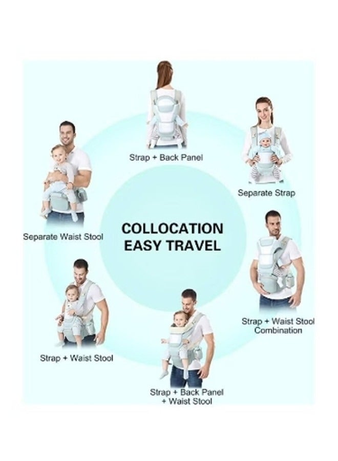 Beauenty Multifunction Baby Strap Waist Stool Hip Seat Baby Carrier, Suitable For 0-36 Months Baby,6 in 1 Carrying Mode,Adjustable Size, Very Suitable For Hiking Shopping Trip,Green