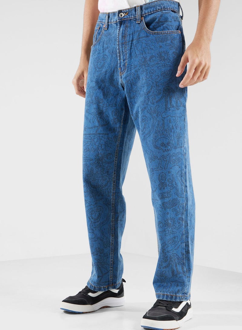 Check 5 Printed Denim Pants