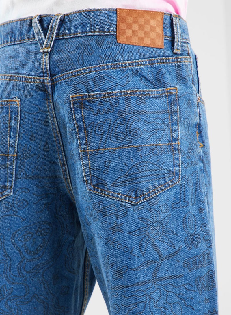 Check 5 Printed Denim Pants