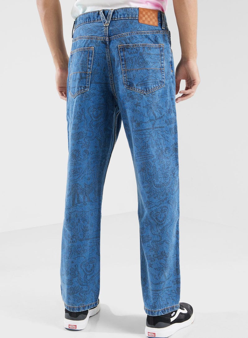 Check 5 Printed Denim Pants