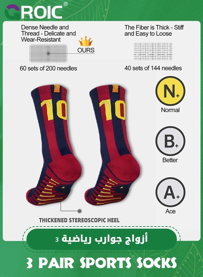 3 Pair Elite Football Socks, Athletic Socks with 3D Ankle Protection, Basketball Socks & Running Socks, Compression Cushion Sport Soccer Socks Unisex