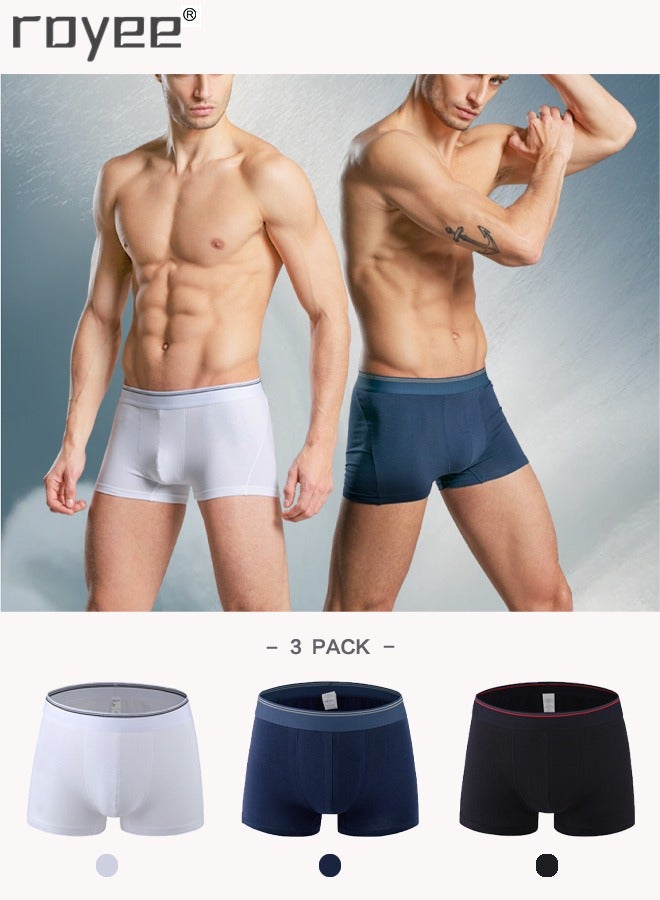 3Pack Pure cotton of Men's underwear，Mid rise flat angle pants, knitted pure cotton for comfortable and breathable underwear