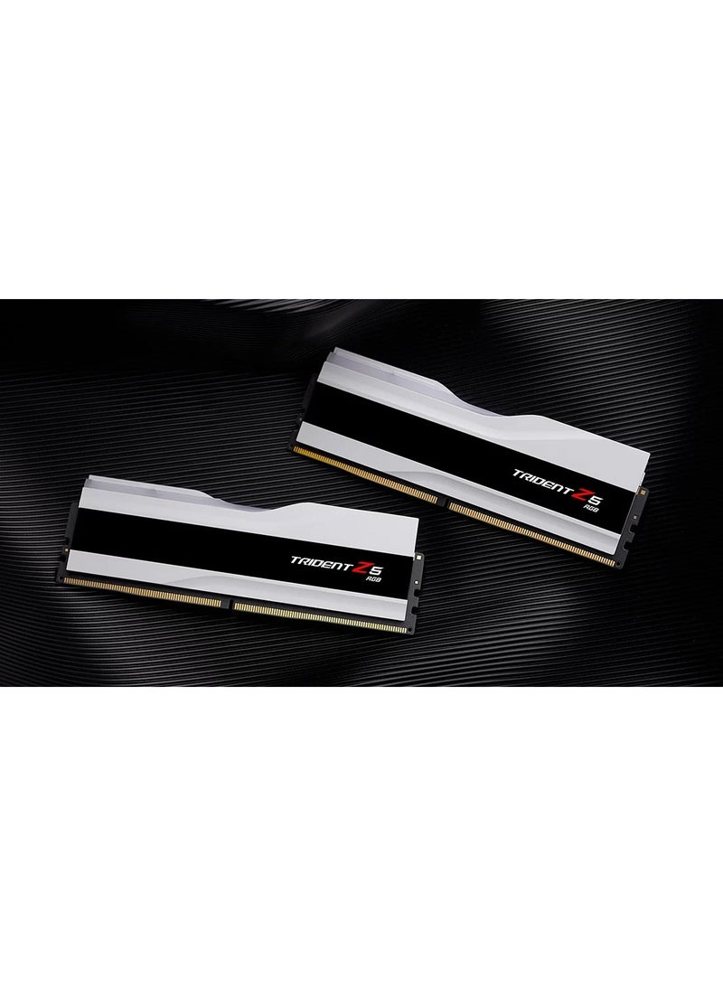 G.Skill Trident Z5 RGB 64GB (32GB x2) DDR5 Dual Channel Desktop Memory, 6000 Mhz Memory Speed, CL30 CAS Latency, Intel XMP 3.0, 288-Pin, 1.40V, White | F5-6000J3040G32GX2-TZ5RW