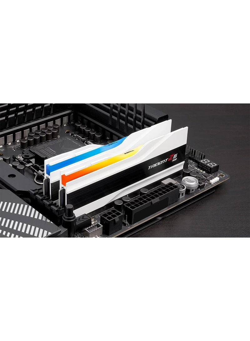 G.Skill Trident Z5 RGB 64GB (32GB x2) DDR5 Dual Channel Desktop Memory, 6000 Mhz Memory Speed, CL30 CAS Latency, Intel XMP 3.0, 288-Pin, 1.40V, White | F5-6000J3040G32GX2-TZ5RW