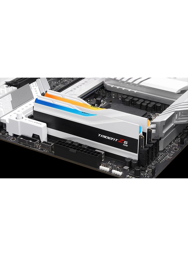 G.Skill Trident Z5 RGB 64GB (32GB x2) DDR5 Dual Channel Desktop Memory, 6000 Mhz Memory Speed, CL30 CAS Latency, Intel XMP 3.0, 288-Pin, 1.40V, White | F5-6000J3040G32GX2-TZ5RW