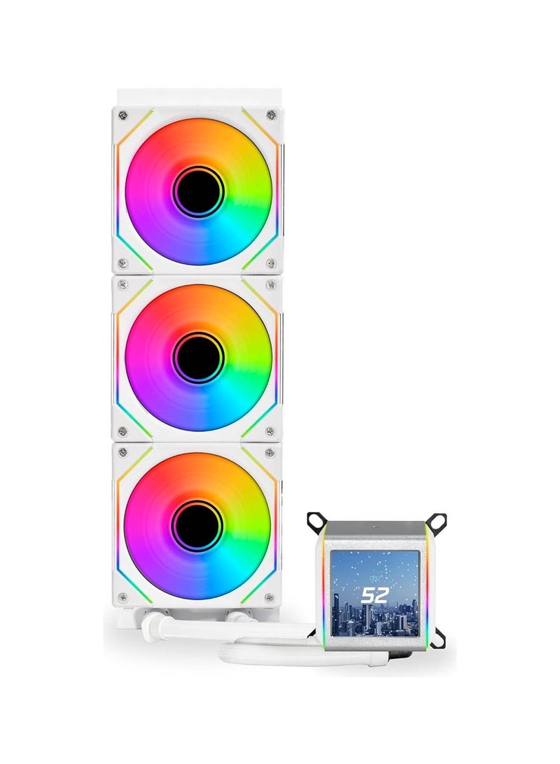 Galahad II LCD 360 AIO CPU Liquid Cooler with 120mm SL Infinity Fans, 2.88” IPS LCD Screen, Asetek 8th Gen 3600 rpm Pump, 2450 RPM Fan Speed, 79.9 CFM Airflow, White | G89.GA2ALCD36INW.00