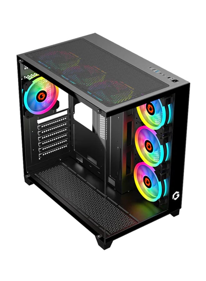 Emperor Midnight Series Mid Tower Gaming Case - ARGB+Remote, 7 Fans & type-c Case Black