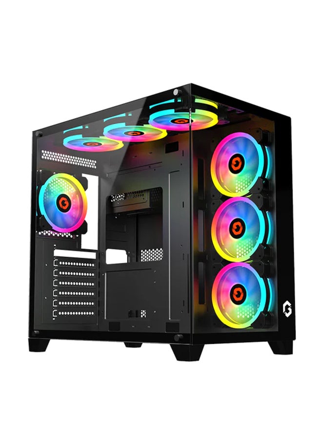 Emperor Midnight Series Mid Tower Gaming Case - ARGB+Remote, 7 Fans & type-c Case Black