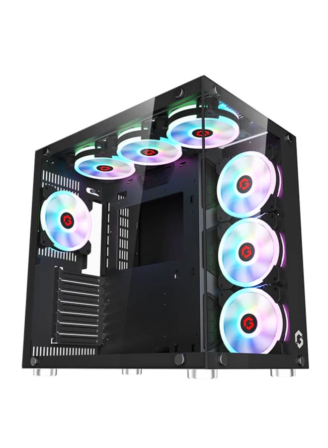 Emperor Midnight II Series Mid Tower Gaming Case - ARGB+Remote, 7 Fans Case Black