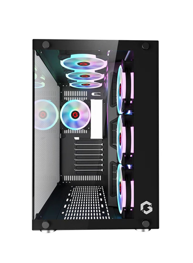 Emperor Midnight II Series Mid Tower Gaming Case - ARGB+Remote, 7 Fans Case Black