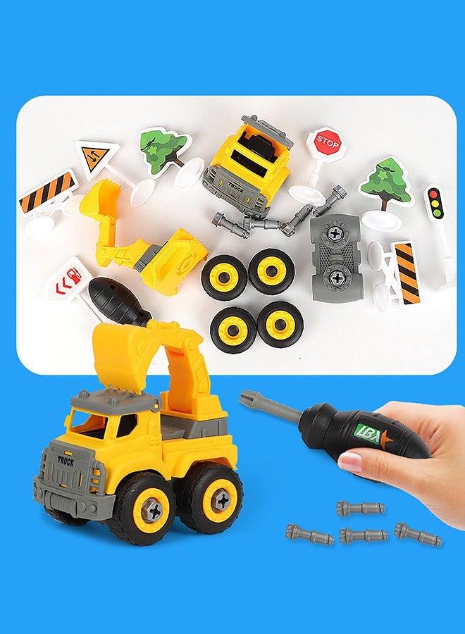 4 Pcs Engineering Vehicle Toy Set, Mini Construction Vehicles Assembly and Disassembly DIY Play for Kids, Take Apart Building Toys Truck, Educational Indoor Outdoor Beach Toys for Playing with Sand