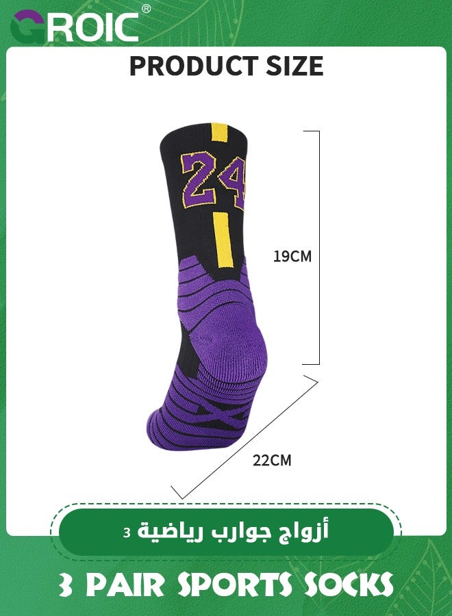 3 Pair Elite Basketball Socks, Athletic Socks with 3D Ankle Protection, Football Socks & Running Socks, Compression Cushion Sport Socks Unisex