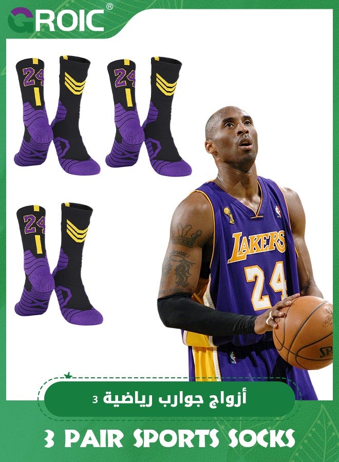 3 Pair Elite Basketball Socks, Athletic Socks with 3D Ankle Protection, Football Socks & Running Socks, Compression Cushion Sport Socks Unisex