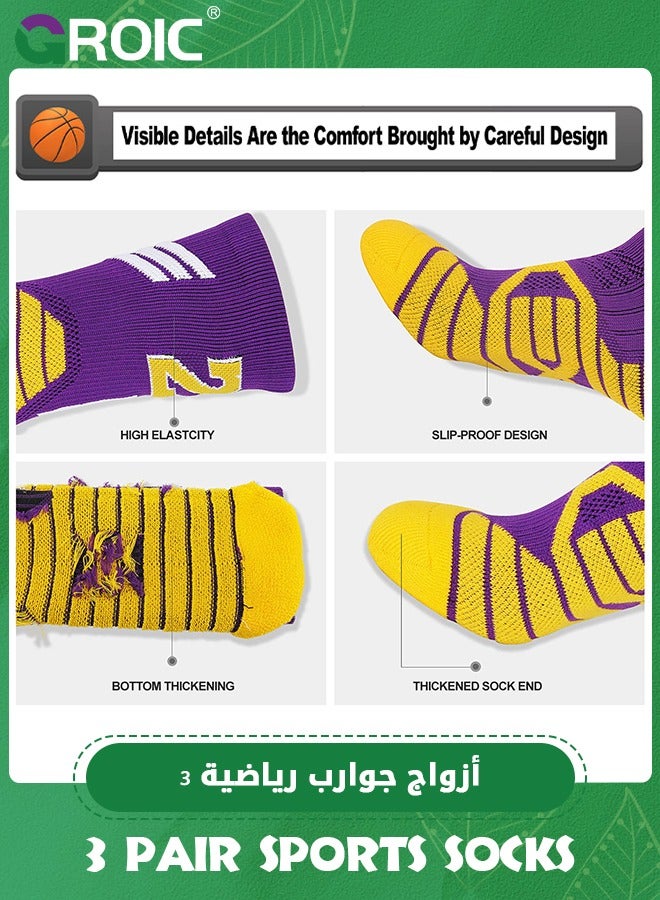 3 Pair Elite Basketball Socks, Athletic Socks with 3D Ankle Protection, Football Socks & Running Socks, Compression Cushion Sport Socks Unisex