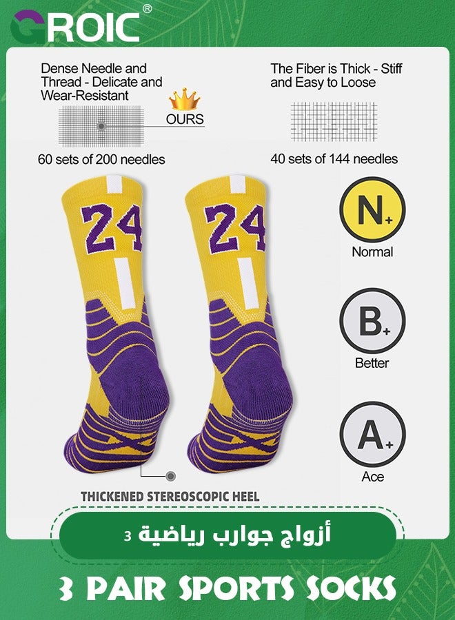 3 Pair Elite Basketball Socks, Athletic Socks with 3D Ankle Protection, Football Socks & Running Socks, Compression Cushion Sport Socks Unisex