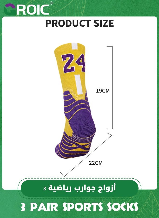 3 Pair Elite Basketball Socks, Athletic Socks with 3D Ankle Protection, Football Socks & Running Socks, Compression Cushion Sport Socks Unisex