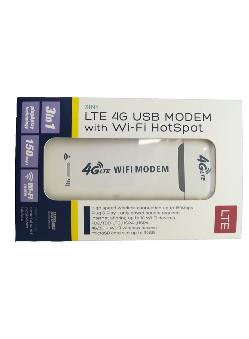 Portable 4G USB Wifi Dongle Modem with SIM Slot 150Mbps Mobile Hotspot for Car and Travel