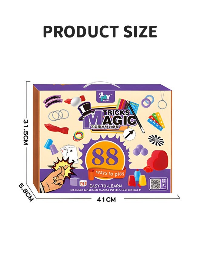 Deluxe Magic Kit Set, 88 Magic Tricks for Kids Magic Set with Mystical Magic Cards Magic Wand and More, Pretend Magician Dress Up Toys, Role Playing Sets, STEM Project Toys