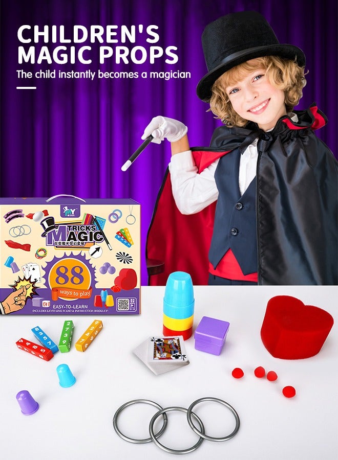 Deluxe Magic Kit Set, 88 Magic Tricks for Kids Magic Set with Mystical Magic Cards Magic Wand and More, Pretend Magician Dress Up Toys, Role Playing Sets, STEM Project Toys