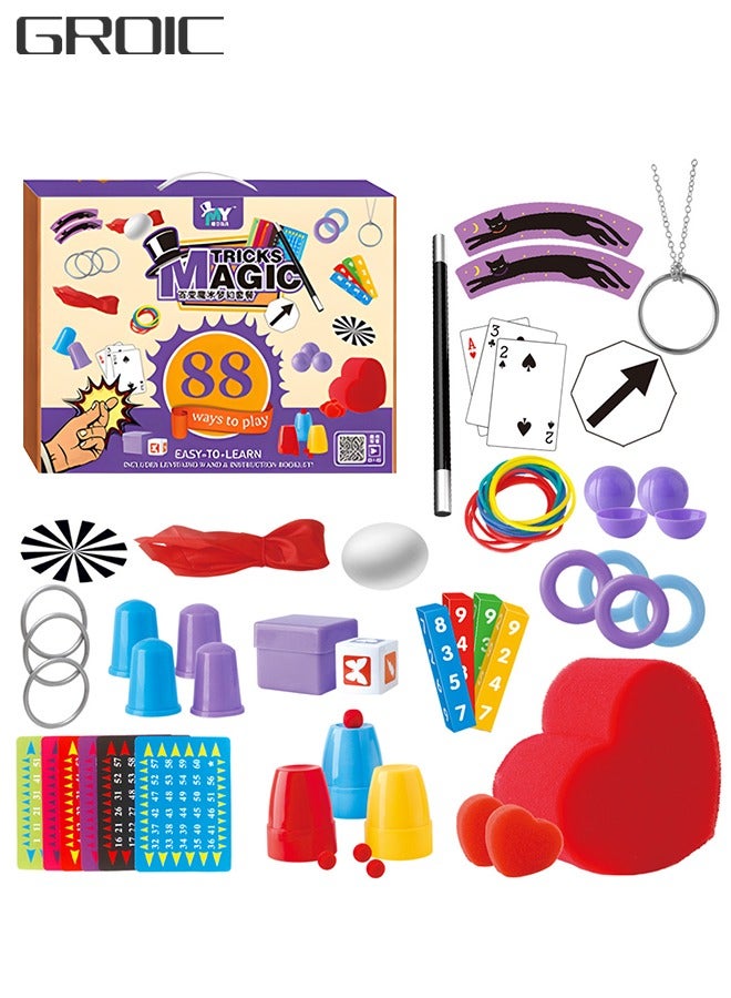 Deluxe Magic Kit Set, 88 Magic Tricks for Kids Magic Set with Mystical Magic Cards Magic Wand and More, Pretend Magician Dress Up Toys, Role Playing Sets, STEM Project Toys