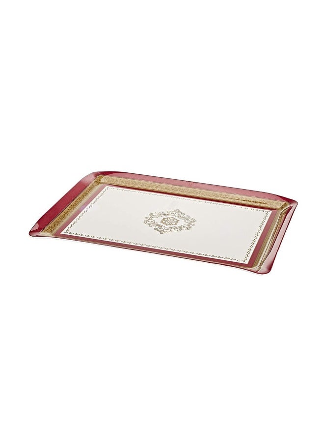 Servewell Melamine Stylo Extra-Large Tray, White & Maroon - 46X32 Cm