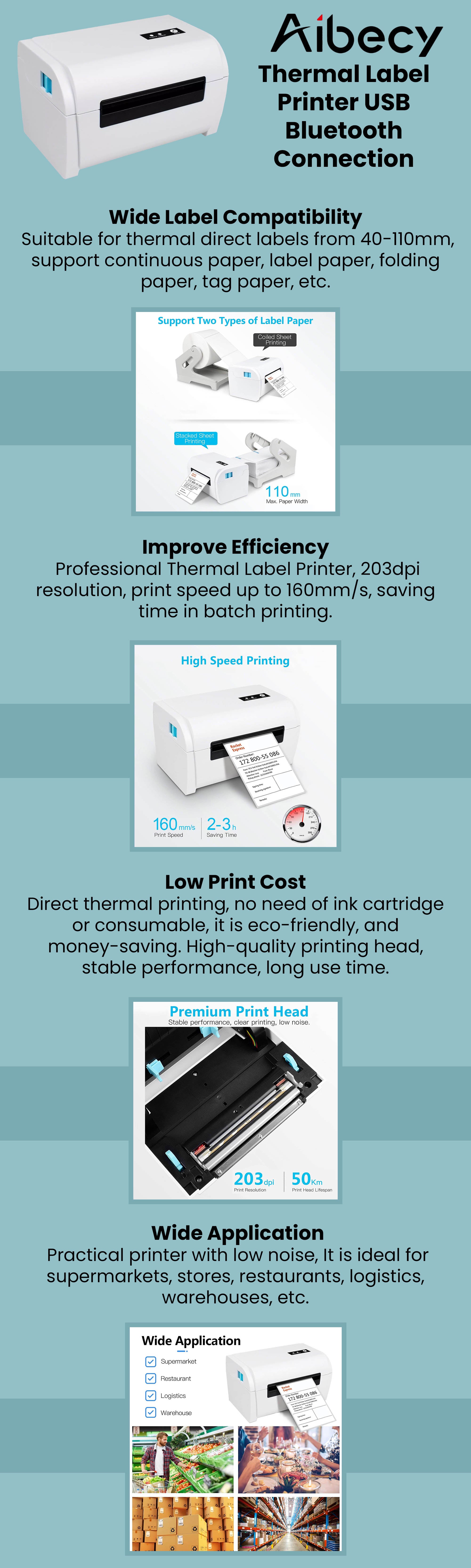 Thermal Label Printer USB BT Connection White