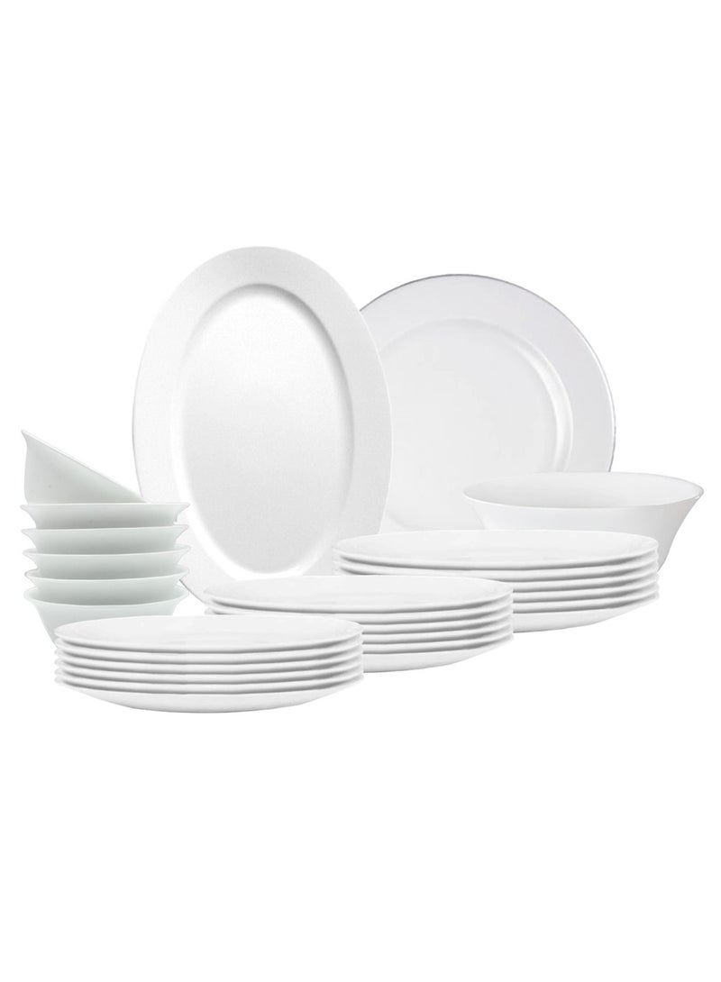 Melrich 26 Pcs Opal ware Dinner Set Dishwasher safe, Microwave safe Freezer safe 6 Dinner plate 6 Dessert plate 6 Soup plate 6 Bowl 1 Serving Plate 1 Serving Bowl BPA free