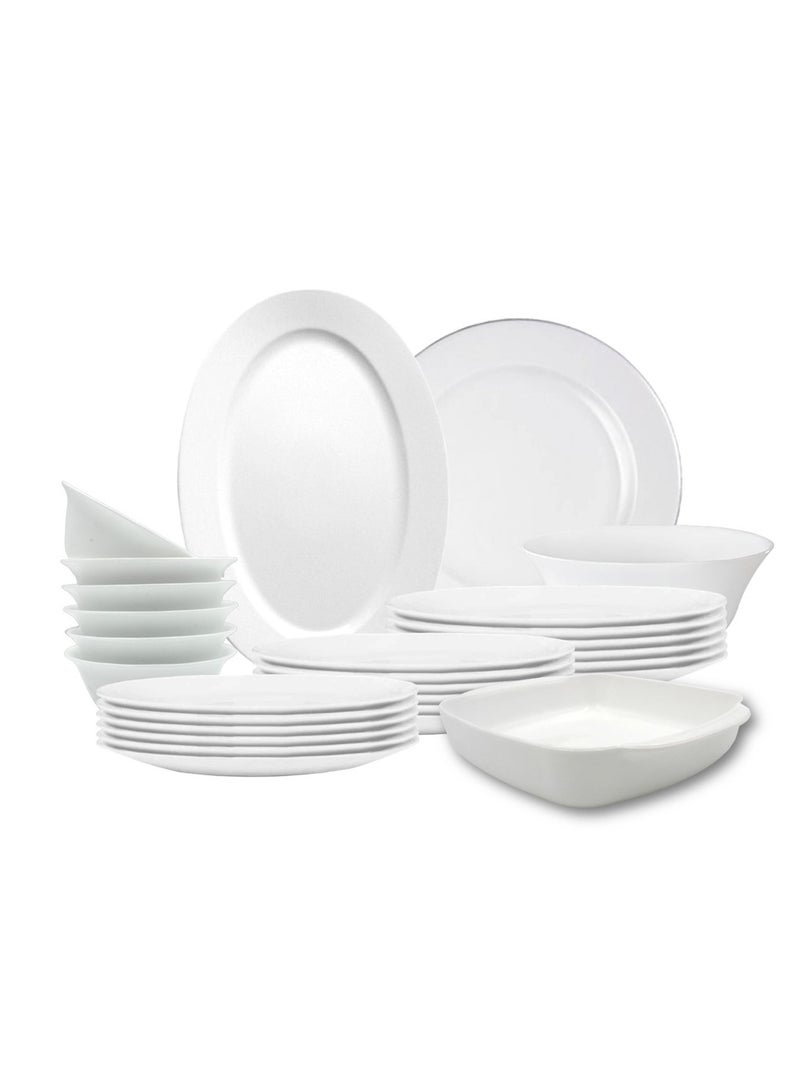 Melrich 27 Pcs Opal ware Dinner Set Dishwasher safe Microwave safe Freezer safe 6 Dinner plate 6 Dessert plate 6 Soup plate 6 bowl 1 Large bowl 1 Serving plate 1 Grill tray BPA free