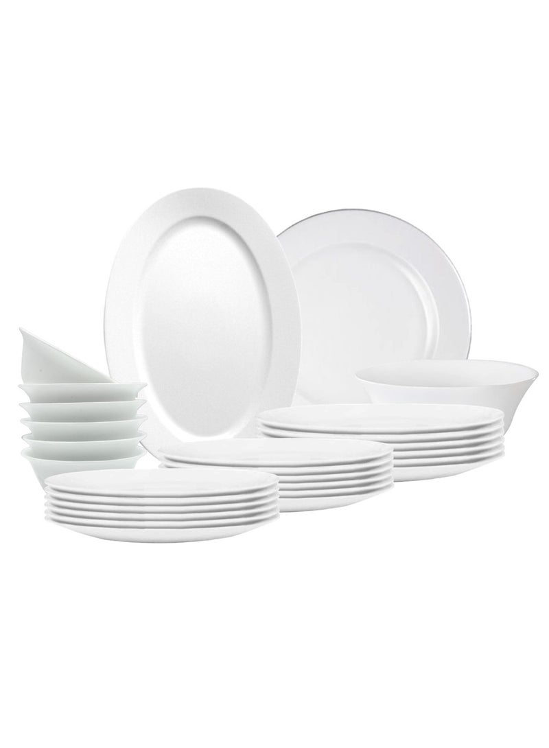 Melrich 27 Pcs Opal ware Dinner set Dishwasher safe Microwave safe Freezer safe 6 Dinner plate 6 Dessert plate 6 Soup plate 6 Bowl 2 Large bowl 1 Serving plate BPA free