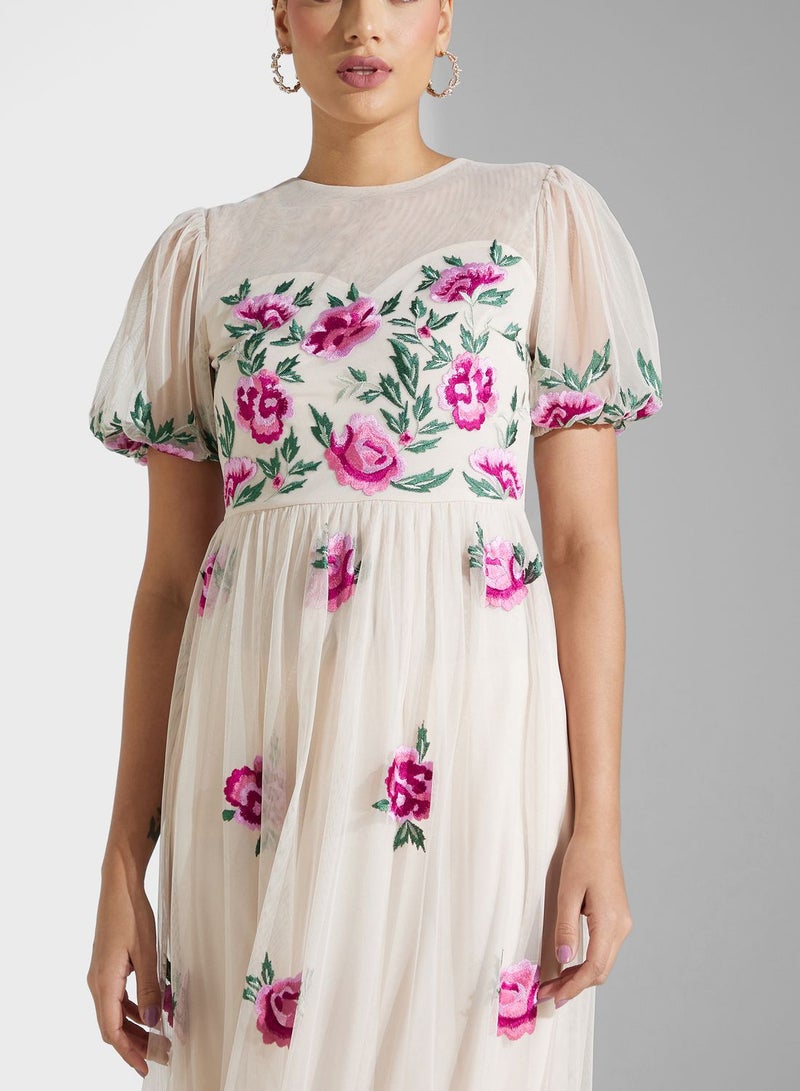 Bardot Floral Embroidered Dress