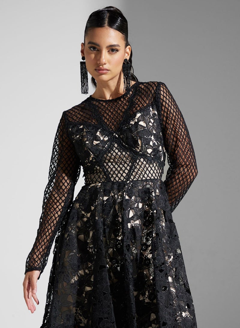 MIxed Lace Tiered Mazi Dress