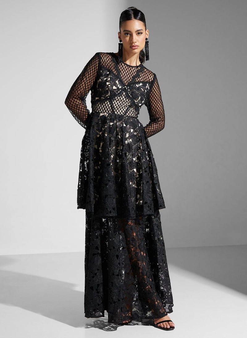 MIxed Lace Tiered Mazi Dress