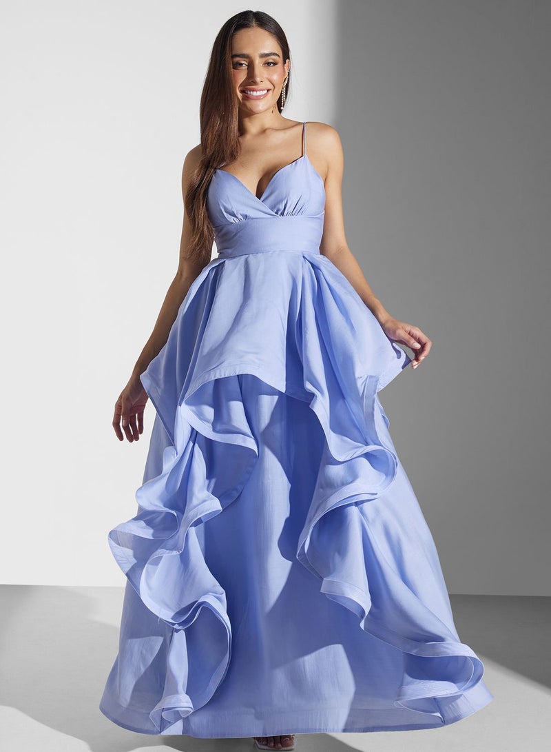 Surplice Neck Ruffle Dress