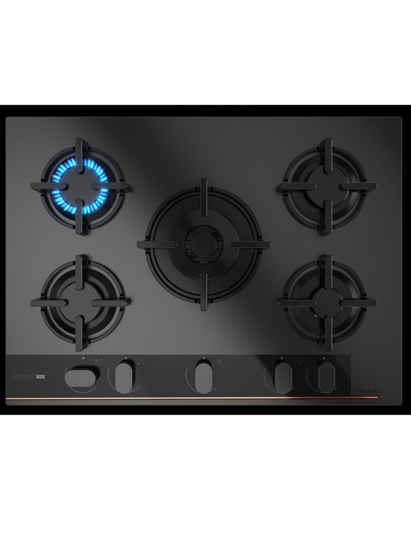 Built-in Gas on Glass Hob 5 Burners W/ Cast Iron Grids GBC 75 Special Infinity G1 Edition