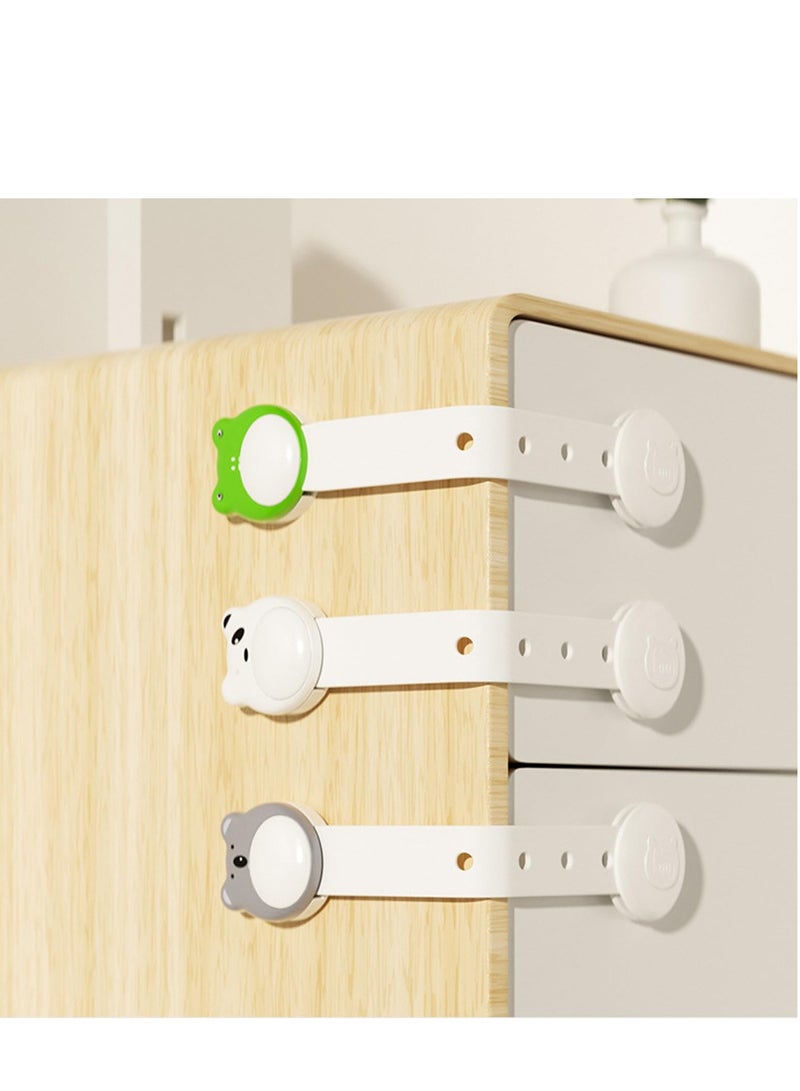 3 Pack Baby Safety Cabinet Locks with Cartoon Design, Strong Adhesive No Drill Installation, Adjustable Straps for Cabinets, Drawers, and Fridges