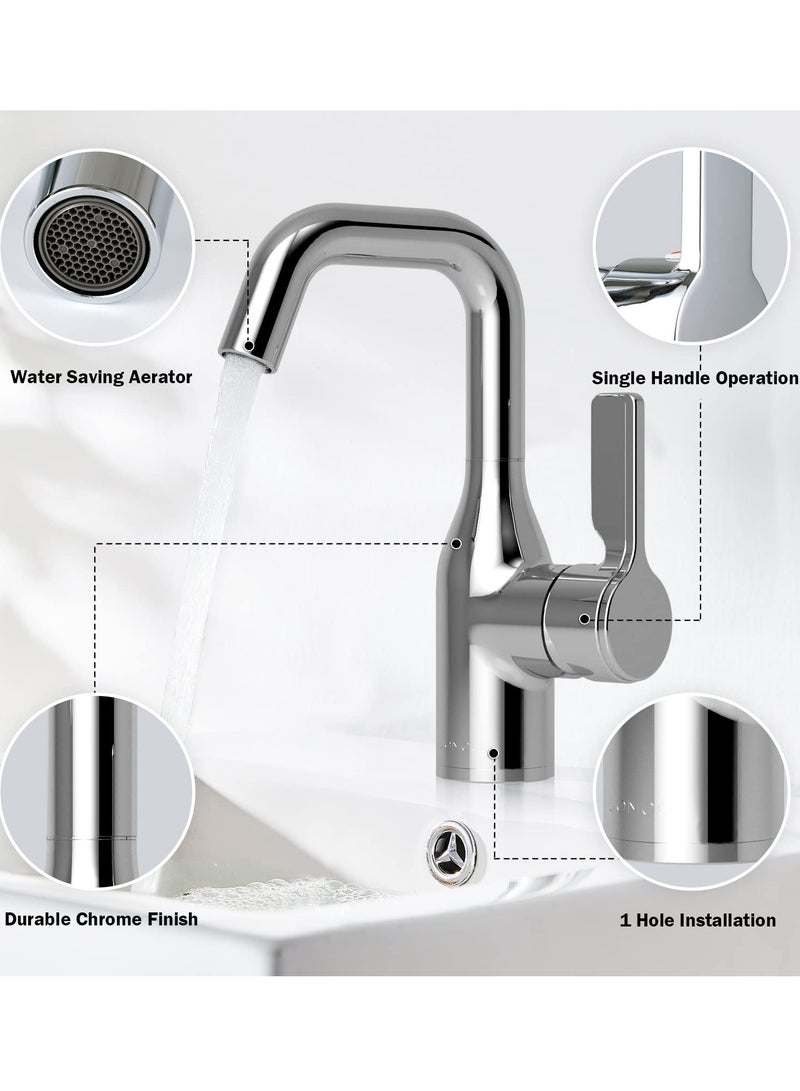 Bathroom Sink Faucet, Hot and Cold Single Lever Basin Mixer, Deck Mounted Lavatory Brass Tap, Washbasin Faucet Bathroom Fixtures