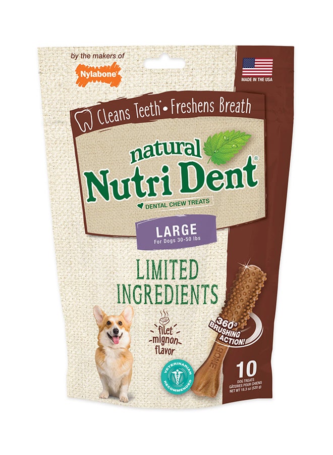 10-Piece Nutri Dent Filet Mignon Dental Chew Treats Brown L