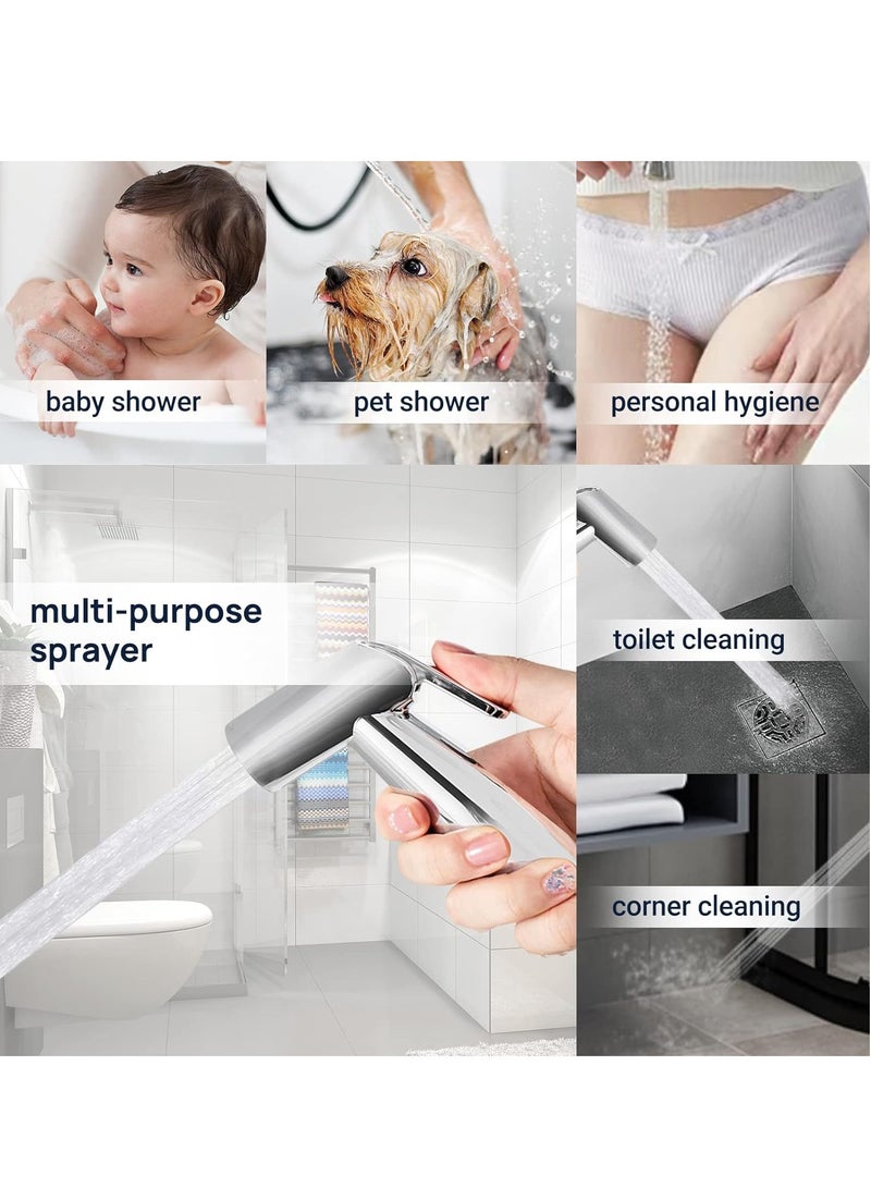 Bidet Shattaf Set, Copper Alloy Bidet Sprayer for Toilet with 47 inch Bidet Hose and Holder for Muslim Shower and Personal Hygiene