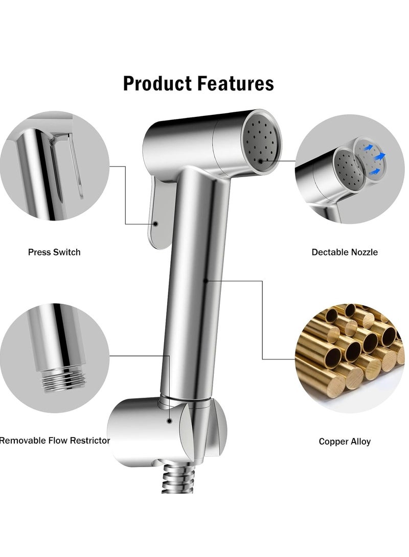 Bidet Shattaf Set, Copper Alloy Bidet Sprayer for Toilet with 47 inch Bidet Hose and Holder for Muslim Shower and Personal Hygiene