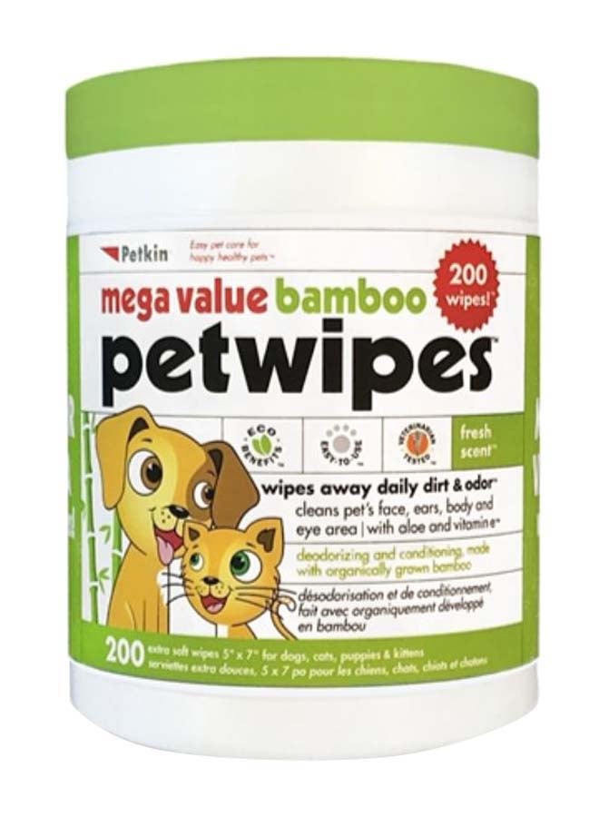 200-Count Mega Value Bamboo Petwipes White 7 x 5inch