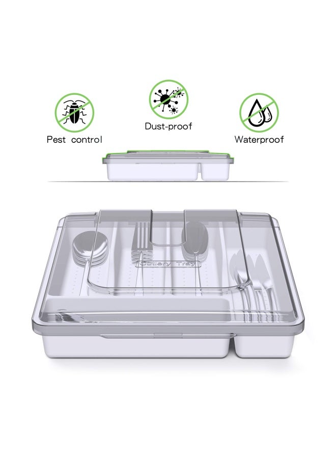 Silverware Tray With Lid Utensil Drawer Organizer For Kitchen Countertop Plastic Flatware Organizers And Storage Holder 5 Compartments White