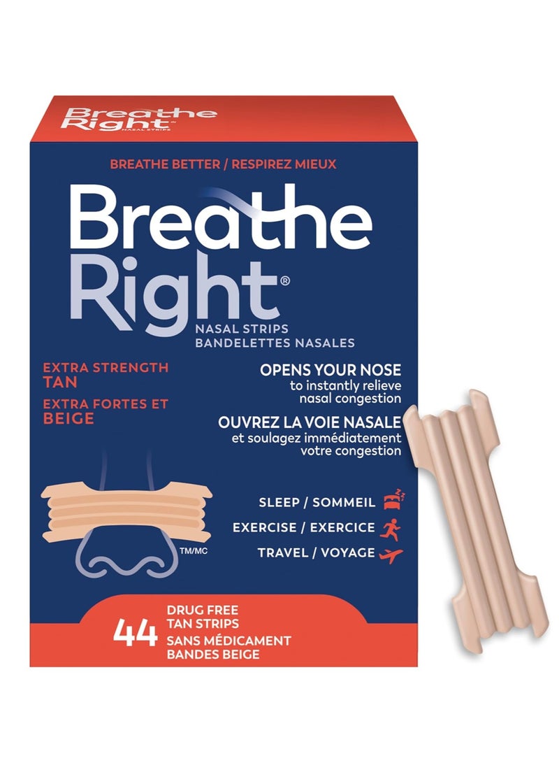 Breathe Right Extra Strength Nasal Strips, Tan, 44 count