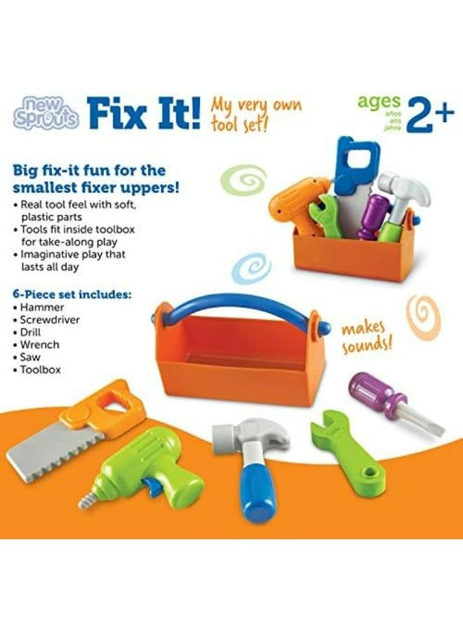 New Sprouts Fix It! Fine Motor Tools For Toddlers Pretend Play Toy Tool Set Outdoor Toys 6 Piece Ages 2+ Multi-Color