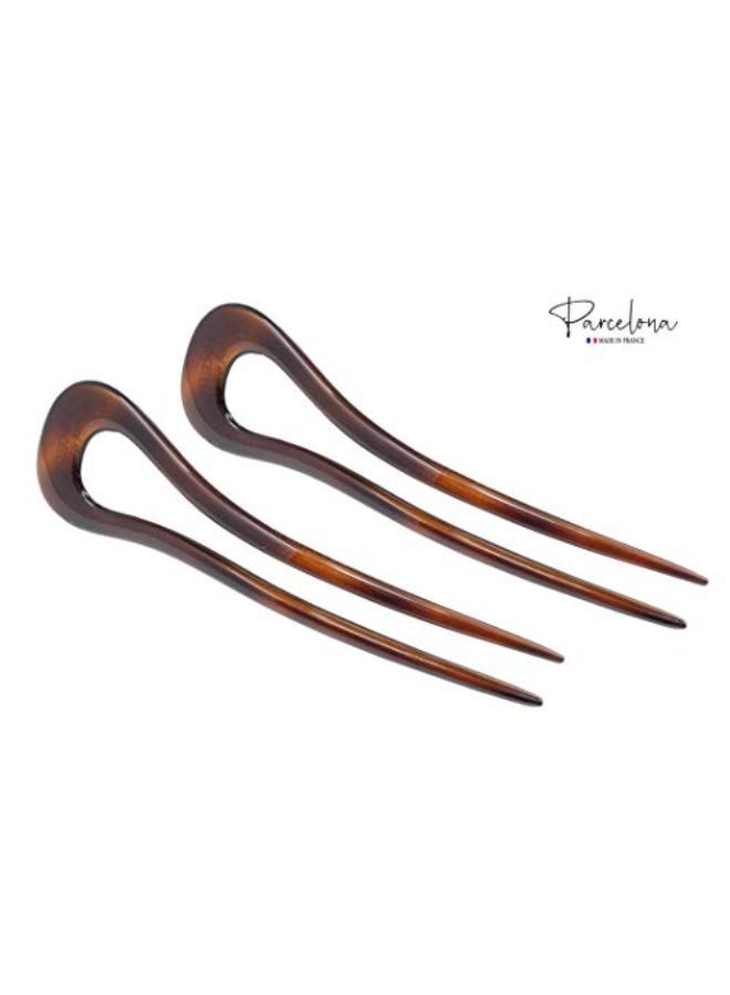 French Classic Curve Tortoise Shell Brown Large 5 1/4? Celluloid Set Of 2 Chignon Hair Bun Pins For Girls And Women